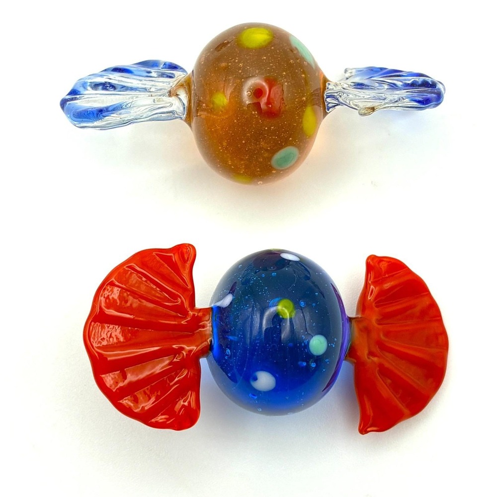 Vintage Murano Style Art Glass Wrapped Candy Lot of 8 Colorful Twist Hand Blown - Picture 5 of 8